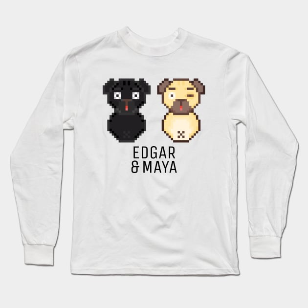 Pug Edgar & Maya Black Long Sleeve T-Shirt by felixbunny